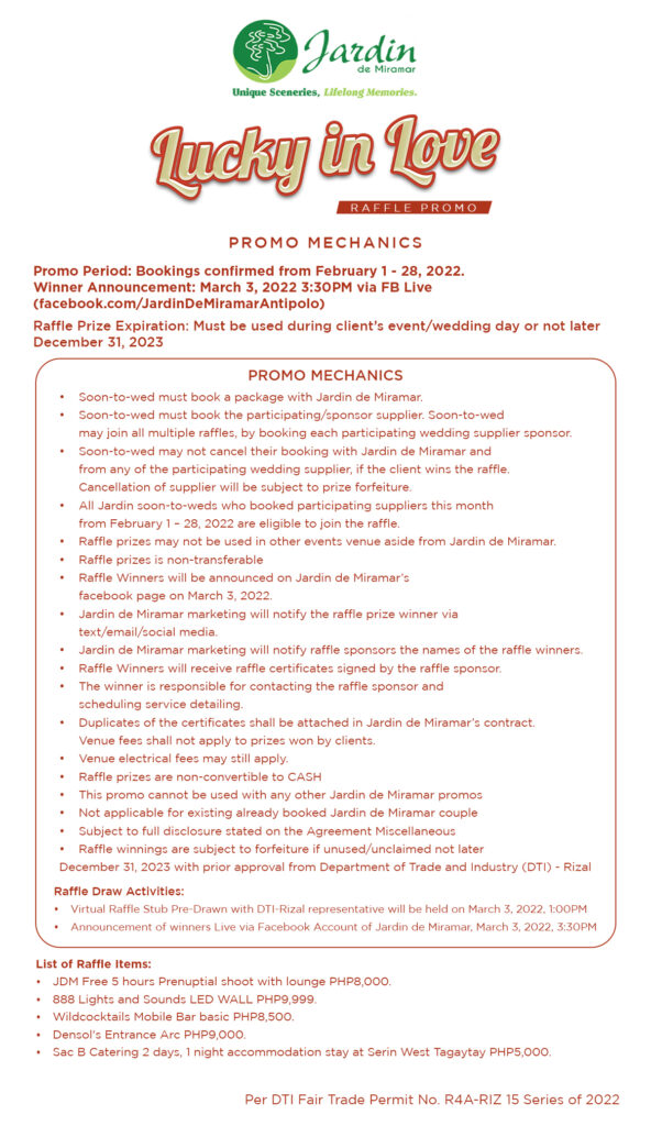 Lucky in Love Wedding Amenity Raffle Amenity Promo Mechanics